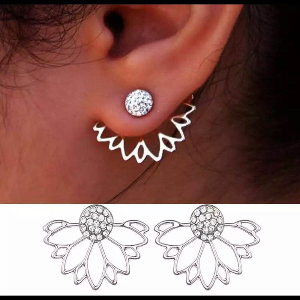 Silver Crystal Stud Earrings - Picture 1 of 3